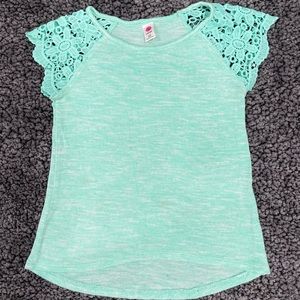 Girls Total Girl Aqua Green Crochet Elegant T-Shirt Top Size L (14)